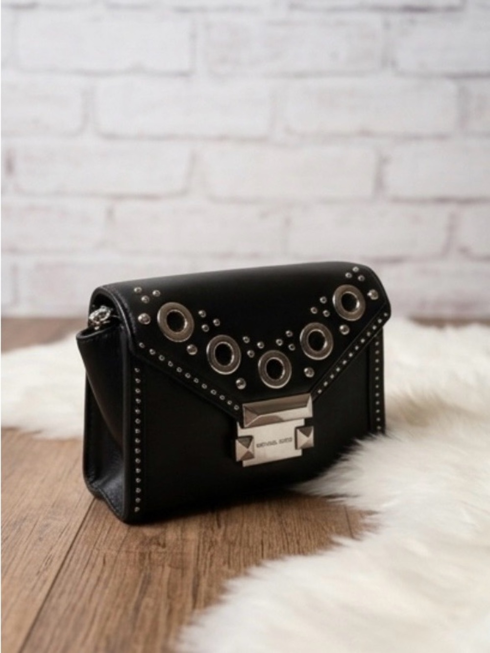 MK Michael Kors Whitney grommet Studded Crossbody bag Silver hardware - Picture 4 of 10